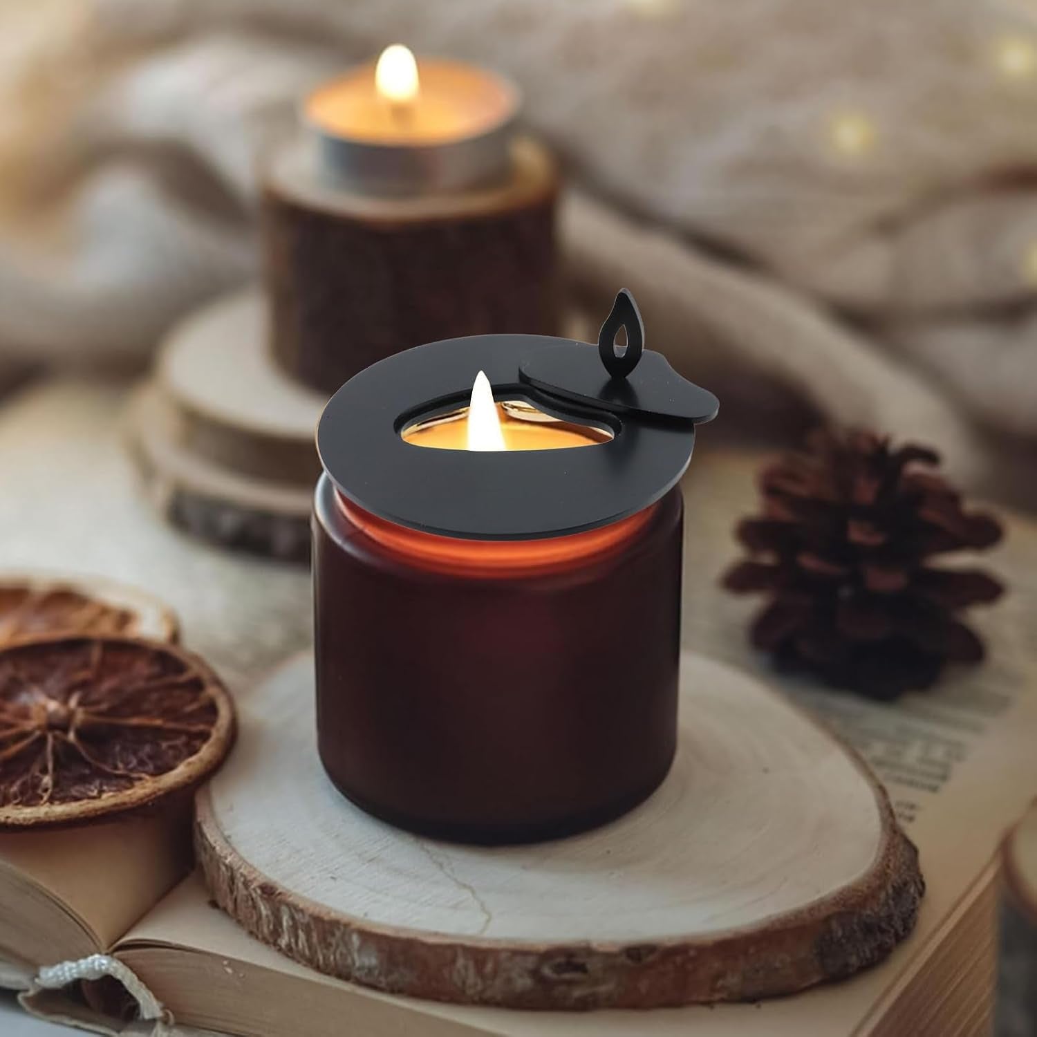 2Pcs Dia 3.15" Stainless Steel Candle Cover Black Cloud Shaped Candle Jar Lid