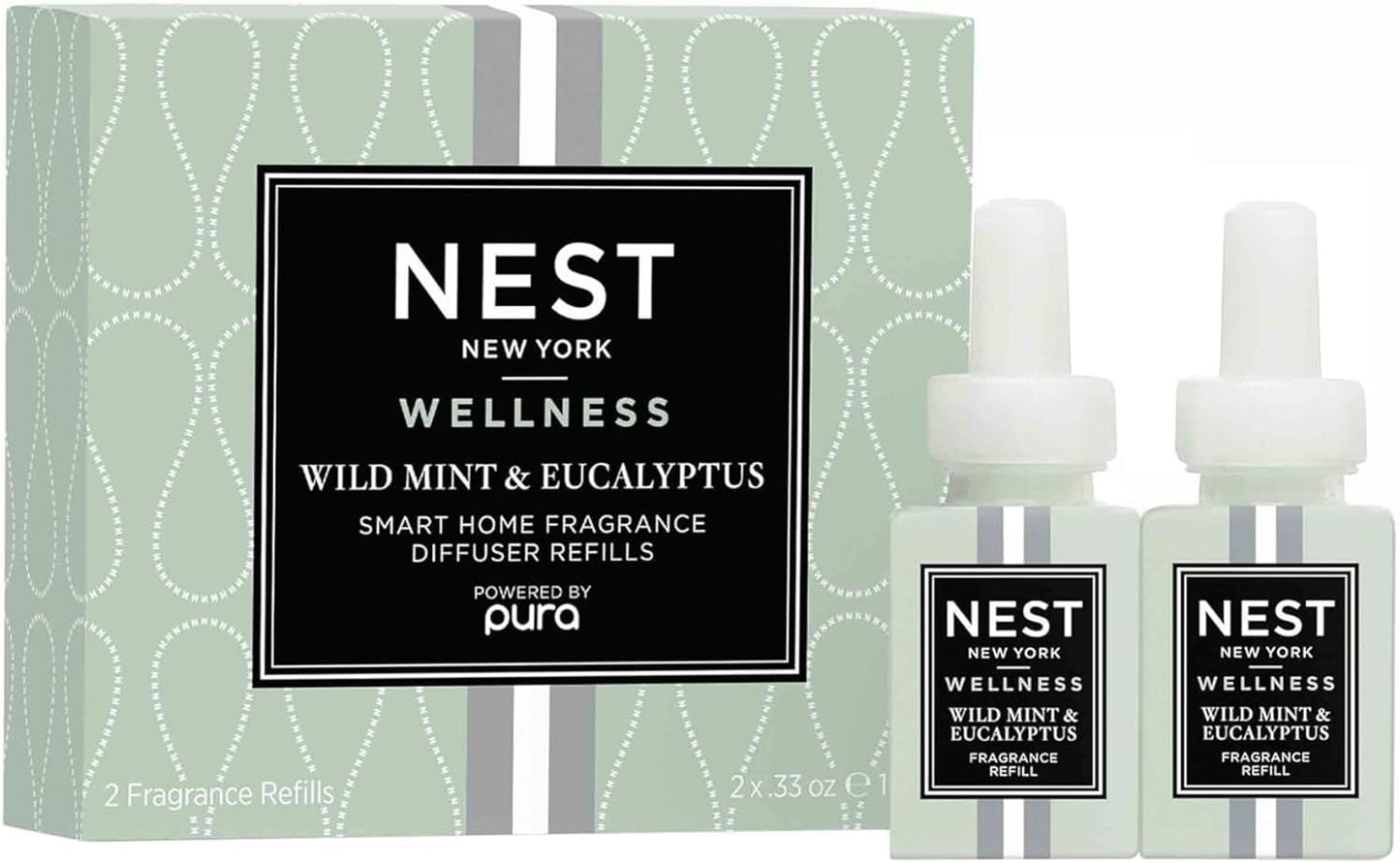 NEST New York Smart Home Fragrance Diffuser Refill Smart Vials, Wild Mint & Eucalyptus - Set of 2 - Designed for NEST x Pura 3 and NEST x Pura 4 Diffusers - Cruelty Free, Vegan