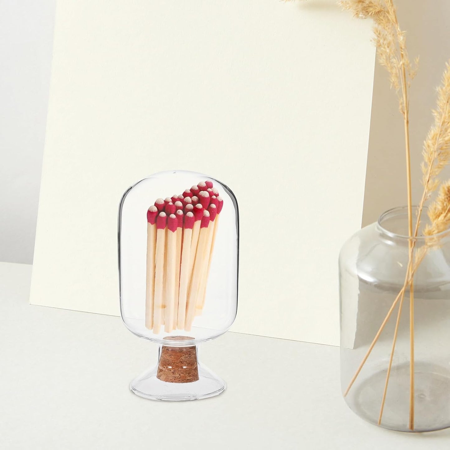 Transparent Glass Match Storage Jar with Cork Stopper Multipurpose Reliable Matchstick Holder for Decorative Display and Practical Use