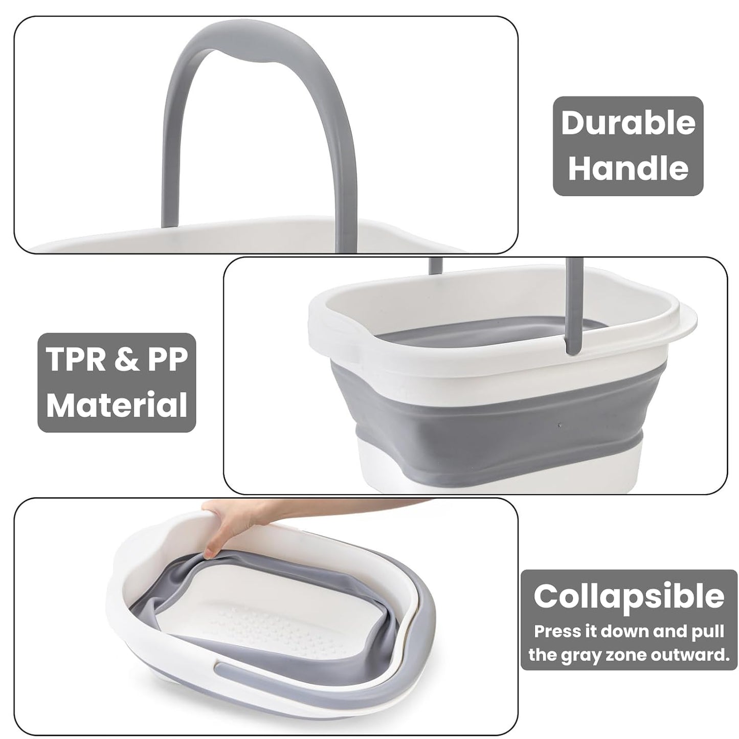 Hacaroa 2 Pack Collapsible Foot Soaking Tub with Massage Points, 15L (4 GL) Plastic Foot Spa Bath Basin Portable Pedicure Bowl with Handle, Folding Feet Tube Bucket for Bathroom, RV, Camping