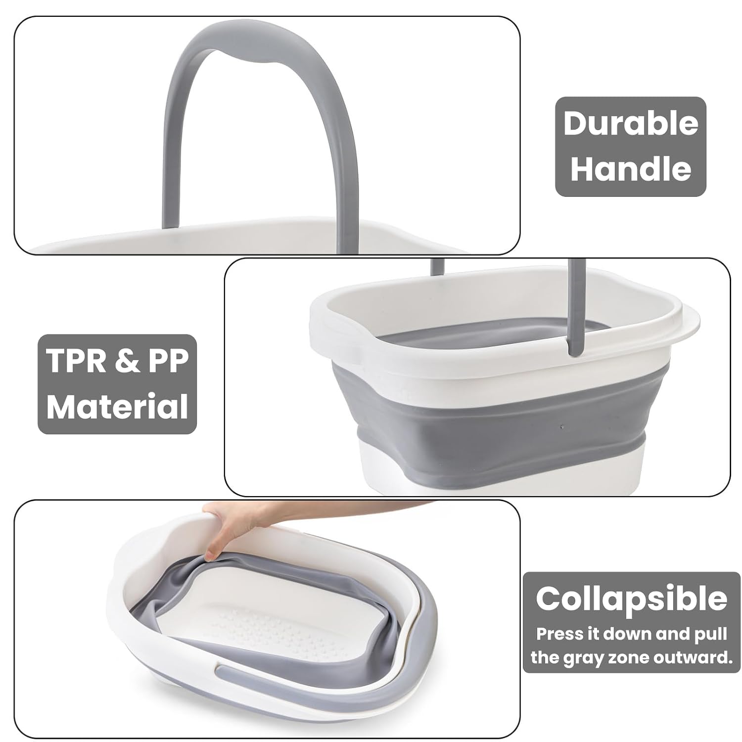 Hacaroa 2 Pack Collapsible Foot Soaking Tub with Massage Points, 15L (4 GL) Plastic Foot Spa Bath Basin Portable Pedicure Bowl with Handle, Folding Feet Tube Bucket for Bathroom, RV, Camping
