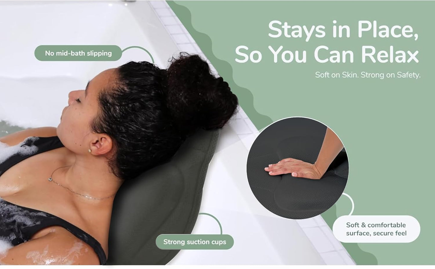 Rylor Full Body Bath Pillow – Luxury Cushion for Bathtub | Extra Large & Thick | Premium Packaging - Head, Neck, Shoulder & Back Support – Quick-Dry, Mold Resistant – for Women & Men (Gray)