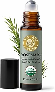 Silk Road Organic Rosemary Essential Oil & Jojoba Roll On, USDA Certified, Support Hair Growth & Health - 10 ml Aromatherapy Roller