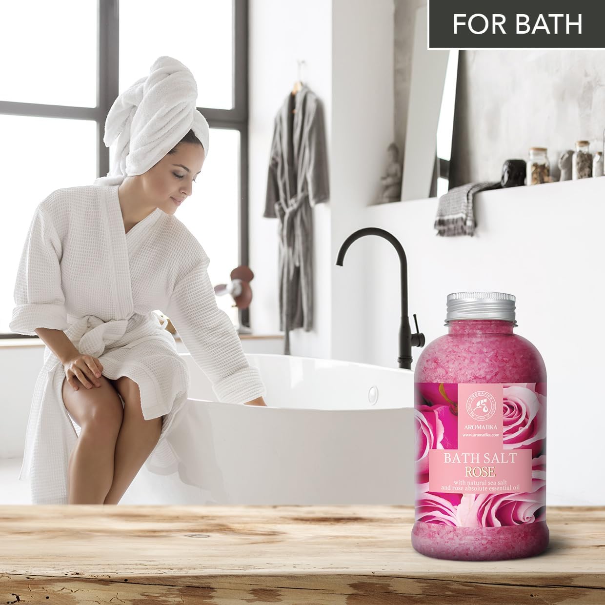 Rose Bath Salts 21.16 Oz - Natural Rosewood Oil & Rose Extract - Best for Relaxing - Good Sleep - Beauty - Bathing - Body Care - Wellness - Relax - Aromatherapy - Spa - De-Stress Bath Salts 600g