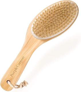 Purple Canyon Body Brush – Natural Boar Bristle Dry Brush for Exfoliating, Lymphatic Drainage, Cellulite Appearance, and Circulation – Curved Wooden Handle for Easy Back & Body Brushing