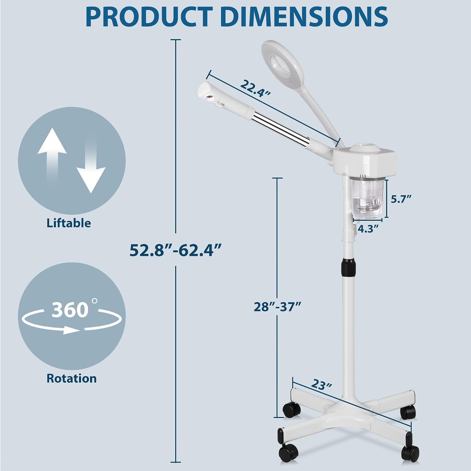 Professional 2 in 1 Facial Steamer for Face Deep Cleaning Ozone Face Steamer with 5X Magnifying Lamp Hot Mist Function for Salon Spa Home Beauty Equipment