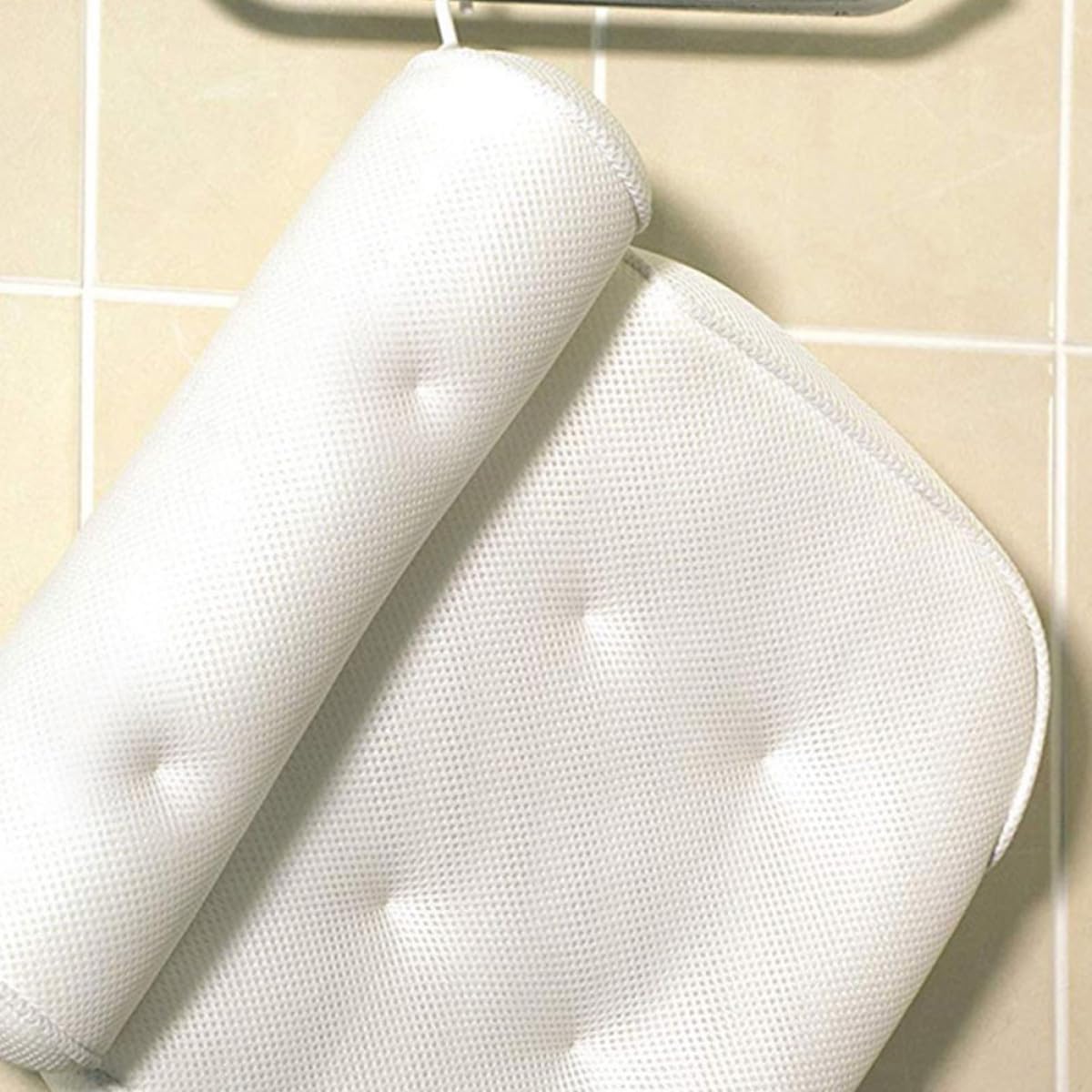 Spa Bath Pillow with 6 Suction Cups, 3D Mesh Cloth Tub Head Support and Bathtub Neck Cushion for Adults, Ergonomic Non-Slip Bathtub Pillow for Relaxing Soaking and Shower Use