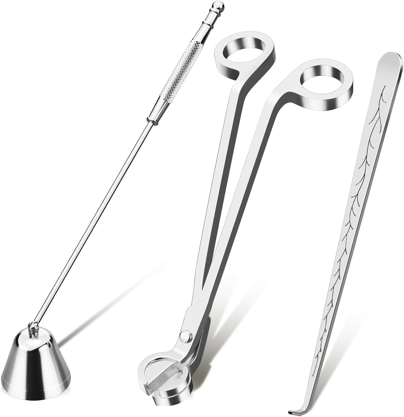 Candle Snuffer and Wick Trimmer Accessory Set, 3 in 1 Candle Care Kit for Candle Lover (Silver)