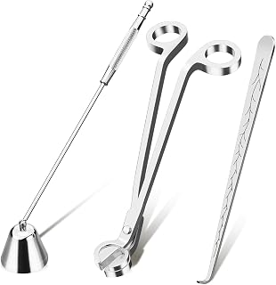 Candle Snuffer and Wick Trimmer Accessory Set, 3 in 1 Candle Care Kit for Candle Lover (Silver)