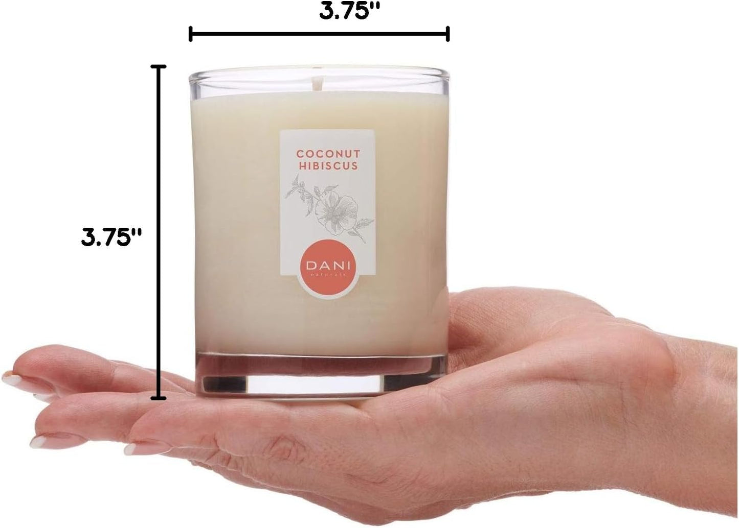 DANI Naturals Soy Candle - Coconut Hibiscus Scented, 100% Pure Soy Wax, Kosher, Non-Toxic, Long-Lasting Burn - 7.5 oz