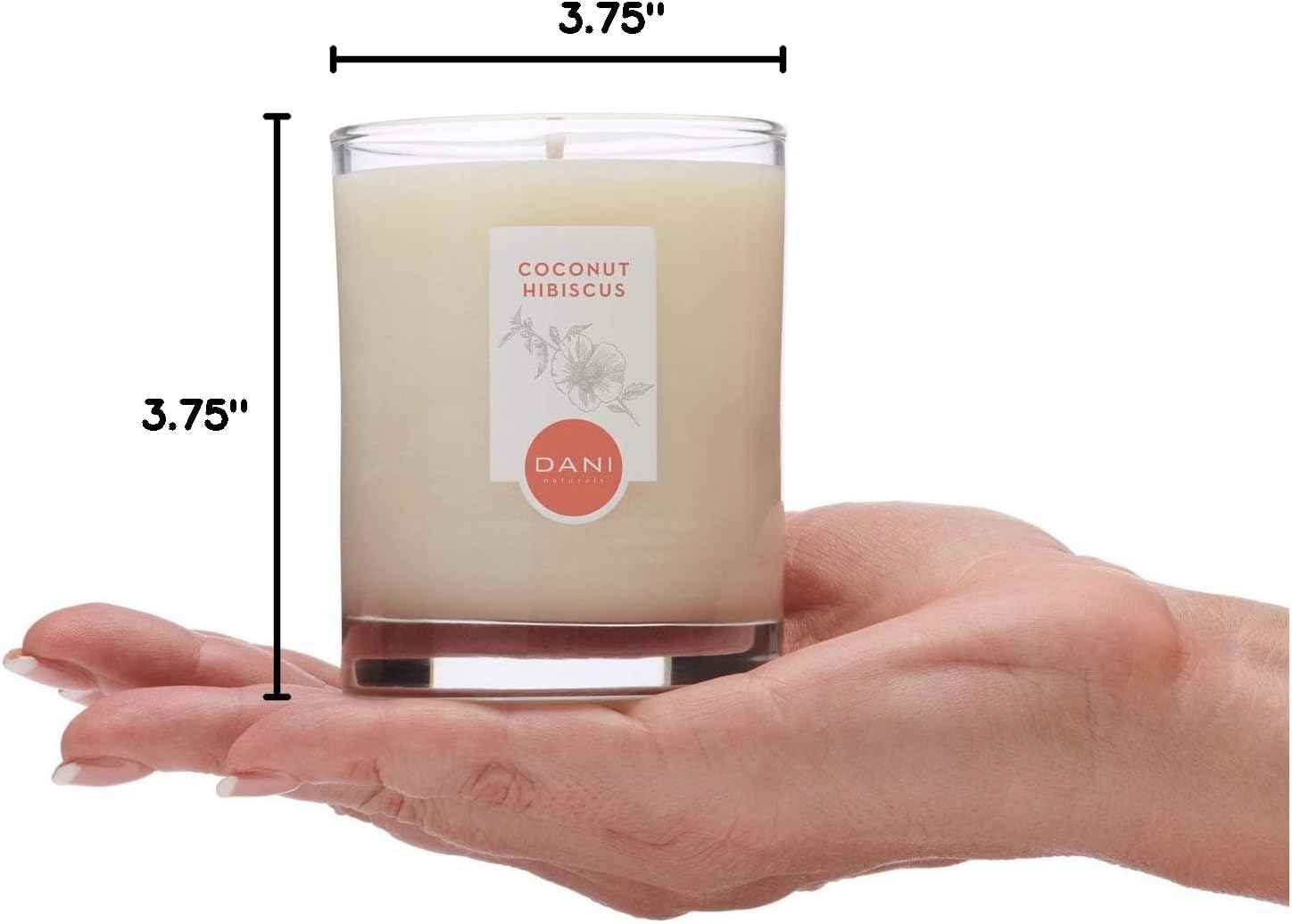 DANI Naturals Soy Candle - Coconut Hibiscus Scented, 100% Pure Soy Wax, Kosher, Non-Toxic, Long-Lasting Burn - 7.5 oz