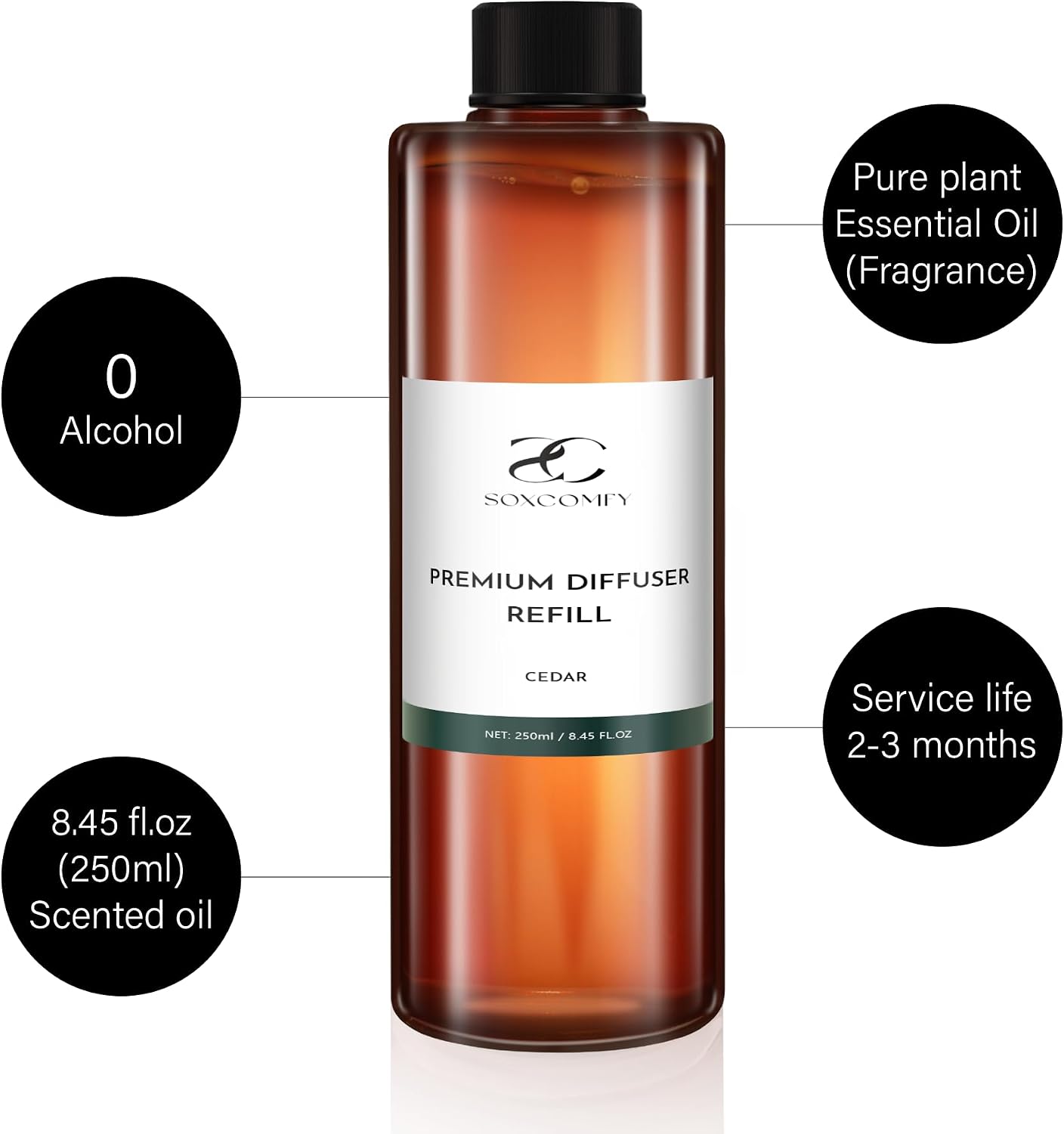 Diffuser Oil Refill, 250ml / 8.45 fl oz, Cedar - Reed & Aromatherapy Diffuser Oil, Long-Lasting Home Fragrance, Eucalyptus, Cedar & Sandalwood Notes