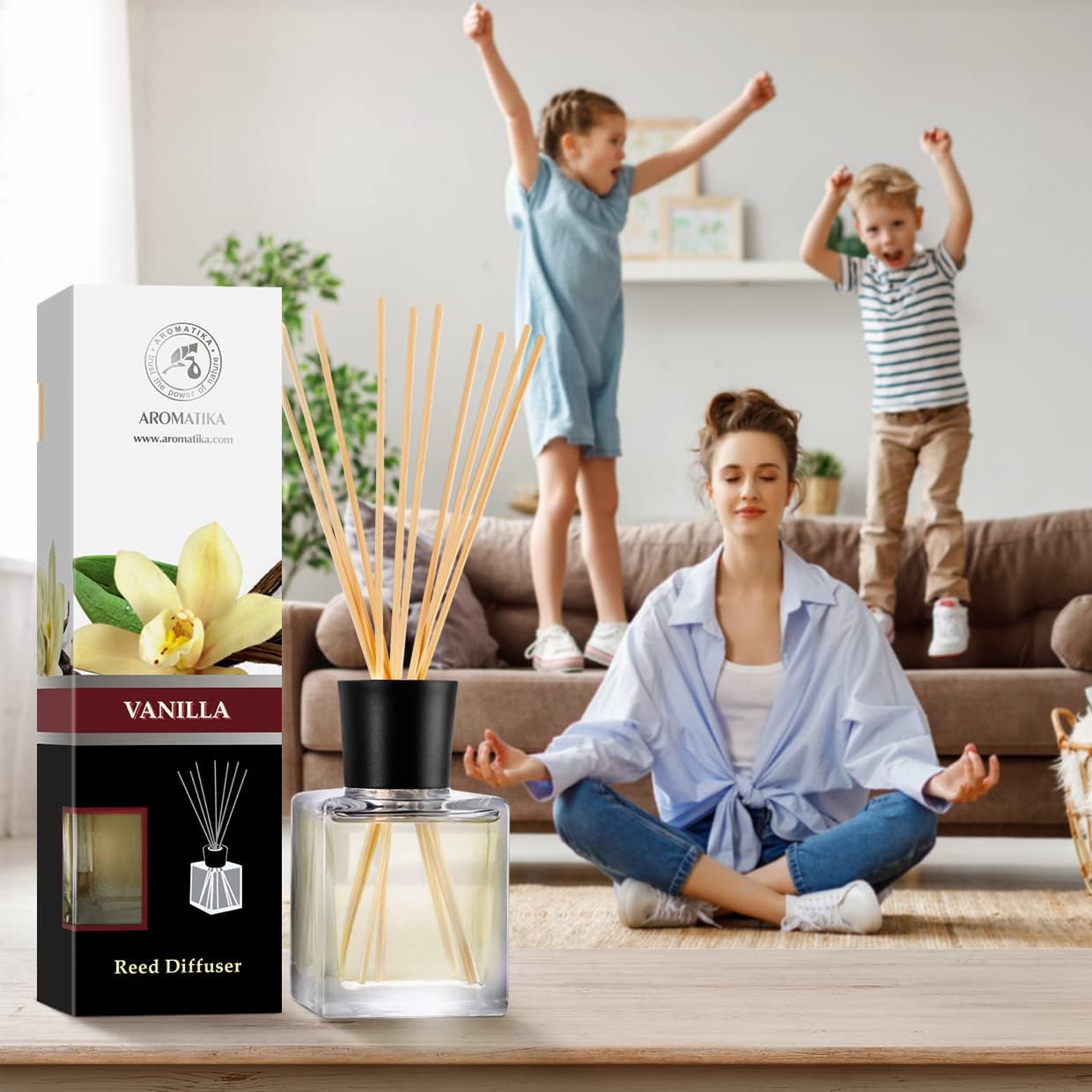 Reed Diffuser with Natural Essential Oil Vanilla 6.8 Fl Oz (200ml) - Scented Reed Diffuser - Gift Set with Bamboo Sticks - Best for Aromatherapy - SPA - Home - Office - Fitness Club