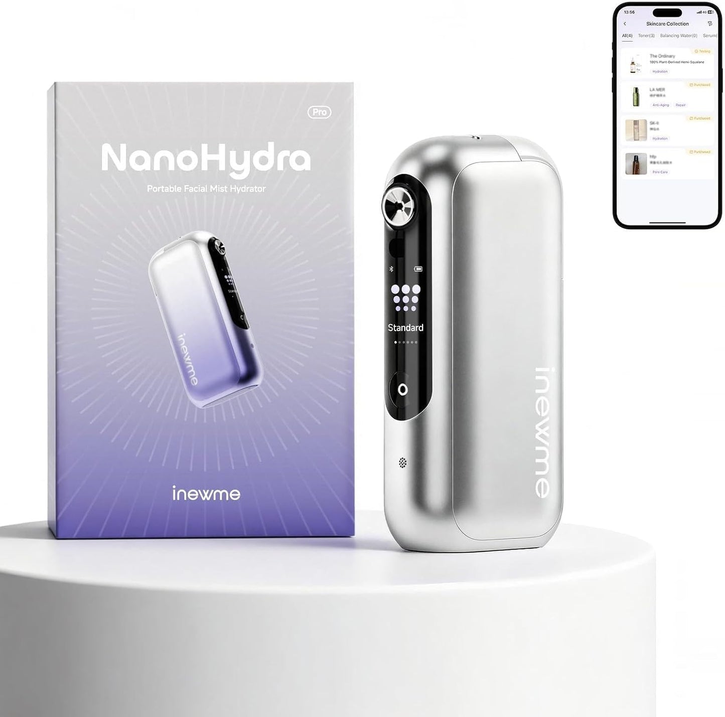 Nano Mister, Face Mister with Smart Visible Screen & App Control, inewme NanoHydra Pro Facial Sprayer, 10μm Micro Mist, Dual Air Pump, USB Rechargeable, Portable for Dry Skin & Makeup Hydration