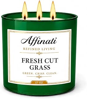 Affinati Fresh Cut Grass 3 Wick Scented Candle – Large Soy Blend Candle, Strong Scent Throw Crisp Green Botanical Aromatherapy Candles, Premium Luxury Home Fragrance