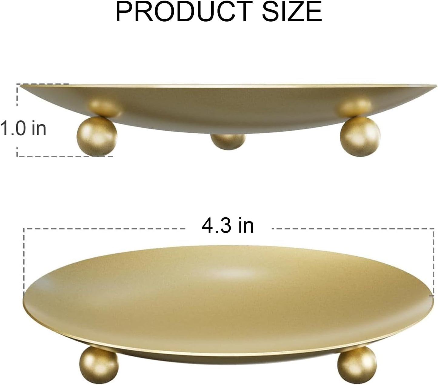 4.3" Large Iron Candle Holder Plate with Ball Feet, Metal Pillar Candle Stand Base, Decorative Centerpiece Tray for Table, Wedding, Spa & Home Decor (Matte Gold 2 Pack)