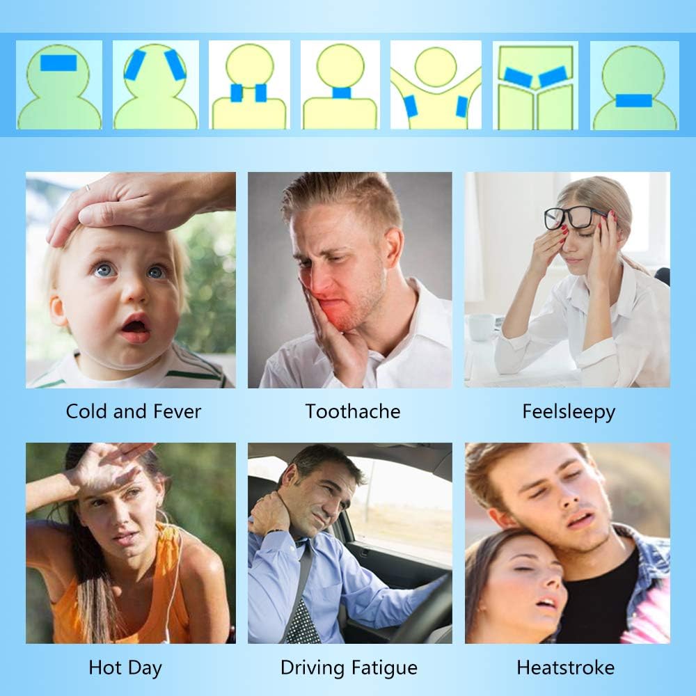 EASYEAH 12 Sheets Cooling Patches for Fever Discomfort & Pain Relief, Cooling Relief Fever Reducer, Soothe Headache Pain, Pack of 12