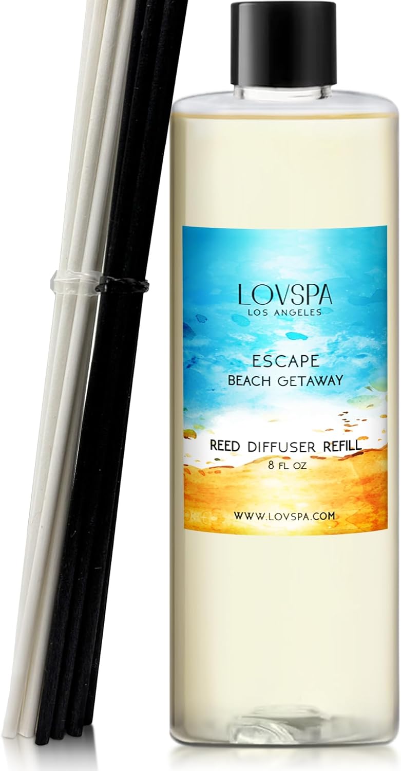 Escape Beach Getaway Diffuser Oil - Essential Oils for Diffuser Refill & Air Freshener Room Spray - Long-Lasting & Natural Home Fragrance, Scented Oil for Diffusers, USA Made, 8 oz