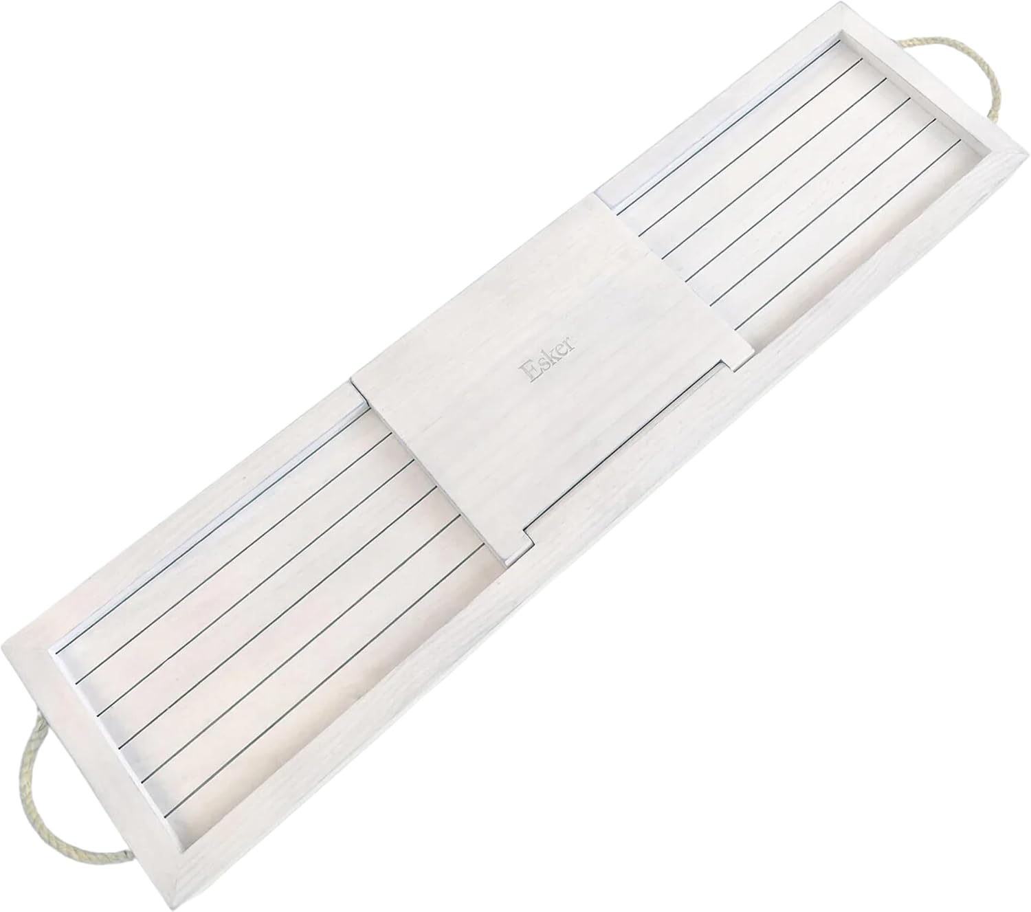 Esker Bathtub Tray, Premium Pine Wood Bath Board with Hemp Rope Handles; 32” Wide with Built in flip-up Mirror for applying Make-up, Masks or Scrubs; Must Have Bath Accessory Tray Caddy.