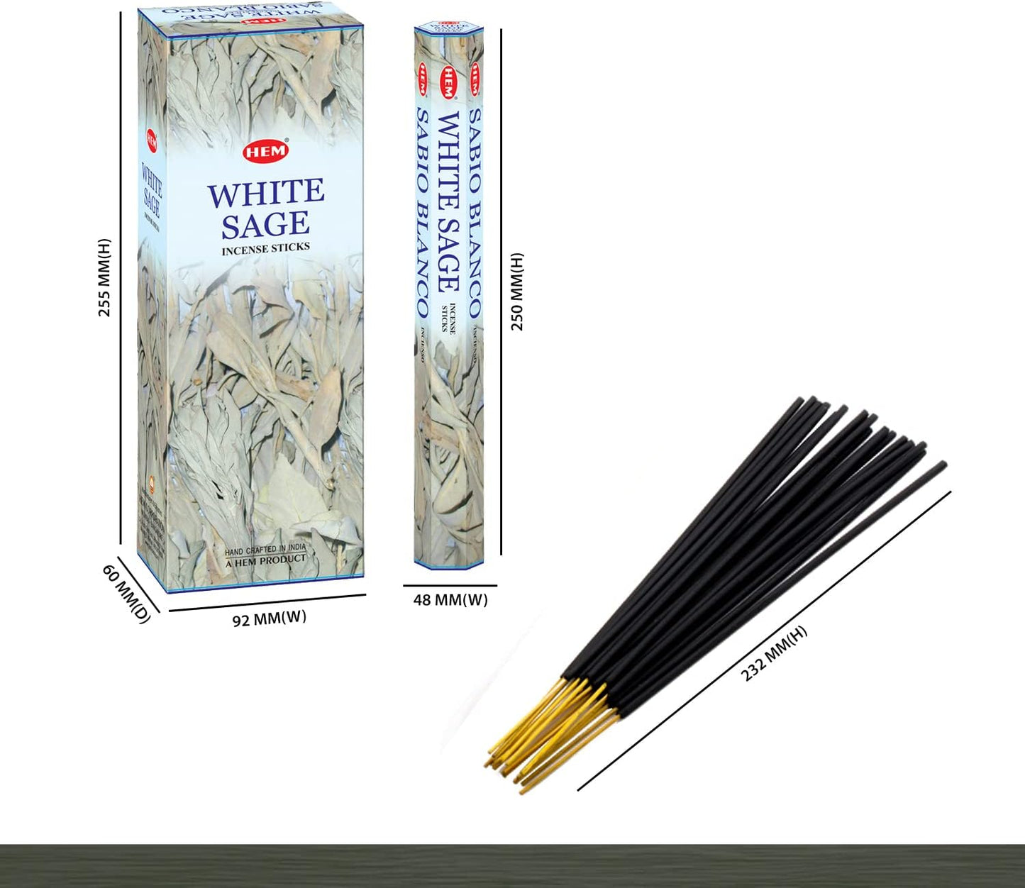 HEM White Sage Incense Sticks – 6 Hexa Tubes × 20g (Approx. 120 Sticks) – Cleansing & Purifying Herbal Aroma for Smudging, Meditation, Relaxation & Home Fragrance