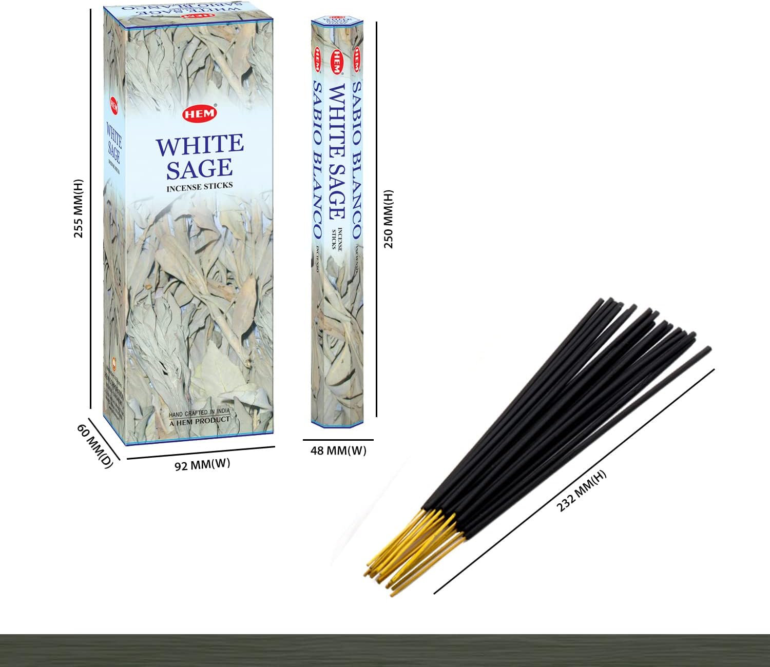 HEM White Sage Incense Sticks – 6 Hexa Tubes × 20g (Approx. 120 Sticks) – Cleansing & Purifying Herbal Aroma for Smudging, Meditation, Relaxation & Home Fragrance