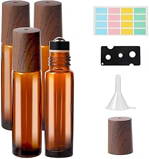 10ml Glass Roll-on Bottles – 4-Pcs Essential Oil Roller Bottles with Stainless Steel Roller-Balls, Perfect for Fragrance & Aromatherapy (Includes 1 Bottle Opener, 1 Sticker, and 1 Funnel)