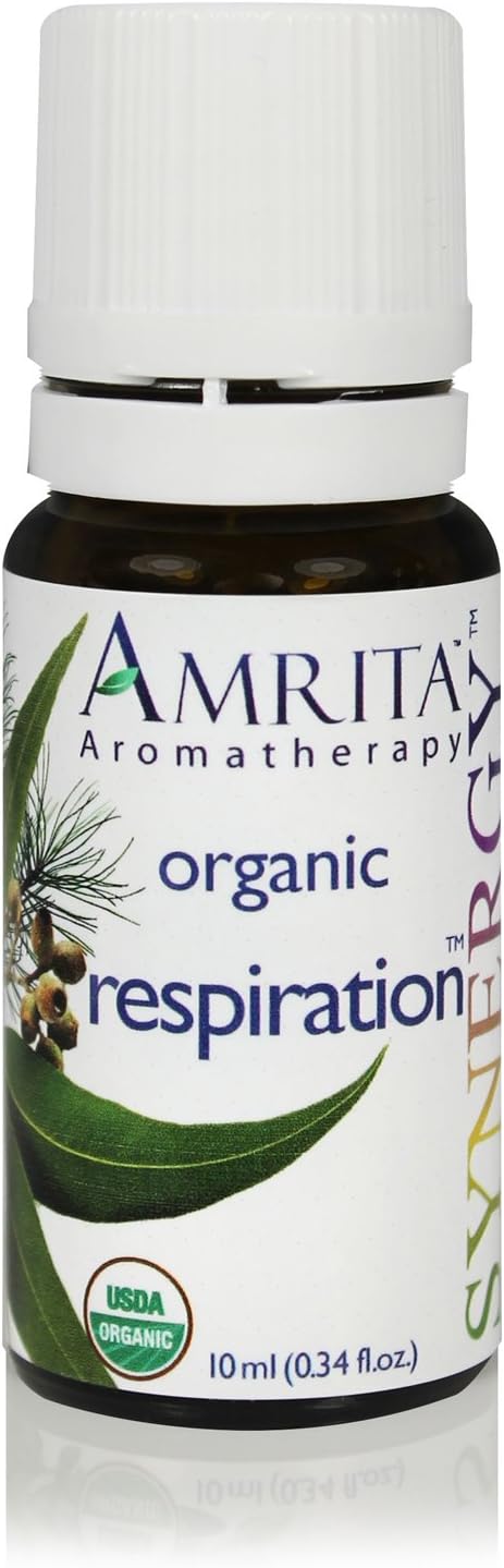 AMRITA Aromatherapy: Respiration Synergy Essential Oil Blend - USDA Certified Organic Essential Oil Blend of Sweet Eucalyptus Globulus, Siberian Fir & Niaouli - Pure & Undiluted -Size: 10ML