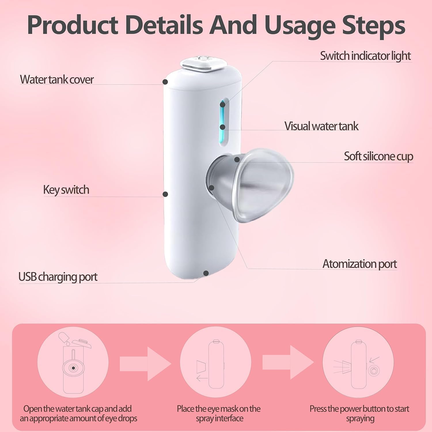 2-in-1 Nano Face & Eye Mister, USB Rechargeable Cool Mist Sprayer for Eyelash Extensions, Makeup Setting & Skin Hydration – Portable Handheld with Visual Water Tank-White
