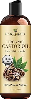 Handcraft Blends Organic Castor Oil 8 Fl Oz | 100% Pure and Natural | Premium Grade Carrier Oil | Hair, Eyelashes and Eyebrows | Hair and Body | Expeller-Pressed | Hexane-Free