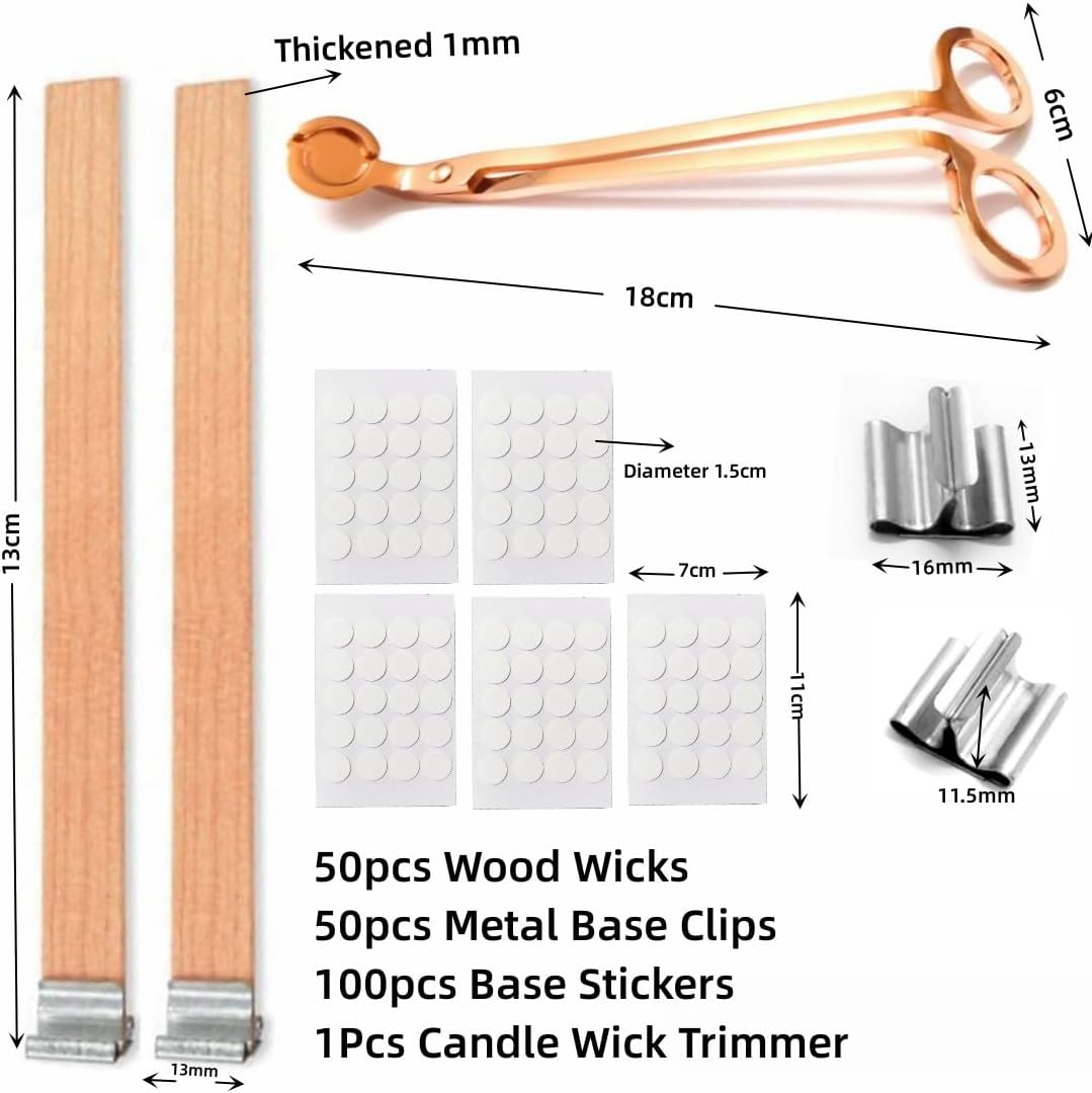 100Pcs Wood Wicks for Candles Making, 5.1x0.5x0.04inch Wood Candle Wicks Natural & Crackling Wooden Candle Wicks with Trimmer for DIY Craft