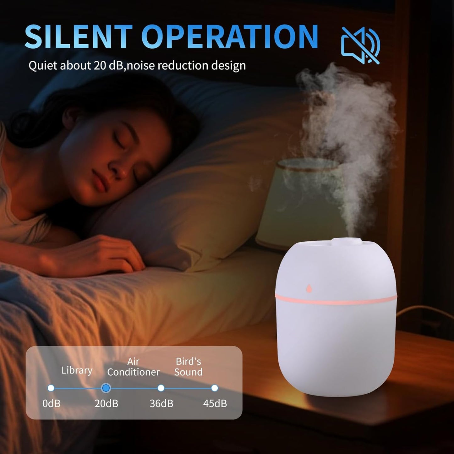 Portable Mini Humidifier Small Cool Mist Humidifier Personal Desktop USB Powered Super Quiet for Travel Car,Office,Baby Bedroom, Night Light, 2 Mist Modes, Auto Shut-off (pink)
