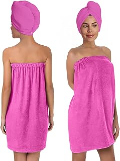 Pink Bath Wrap Set with Hair Turban, Absorbent Microfiber Spa Towel Wrap, Towel Robe for Women