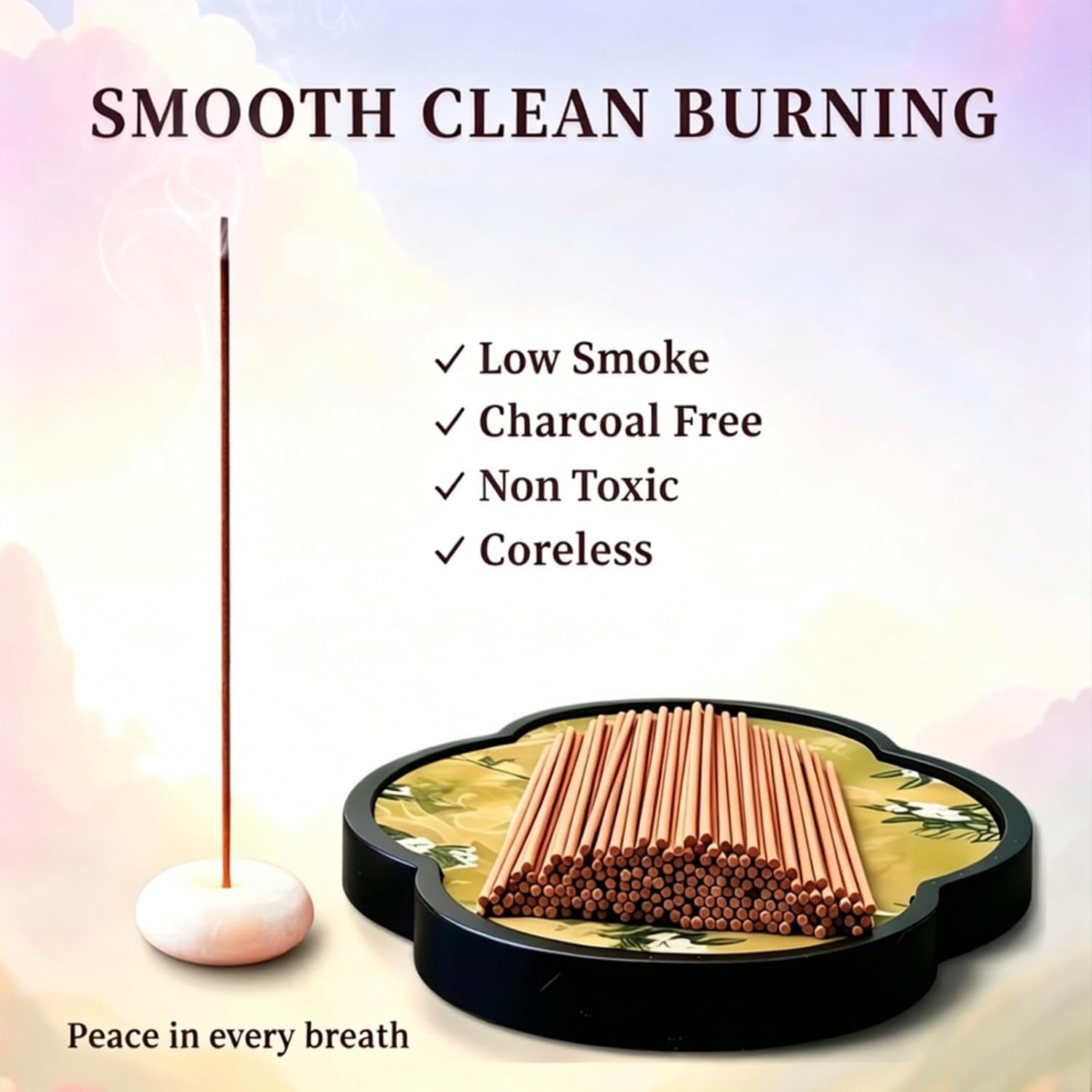 Lavender Incense Sticks 30g · Non-Toxic · Low Smoke for Sleep | Soothing sandalwood, agarwood with frankincense. No bamboo core. 20-min burn. Ideal for meditation & anxiety relief