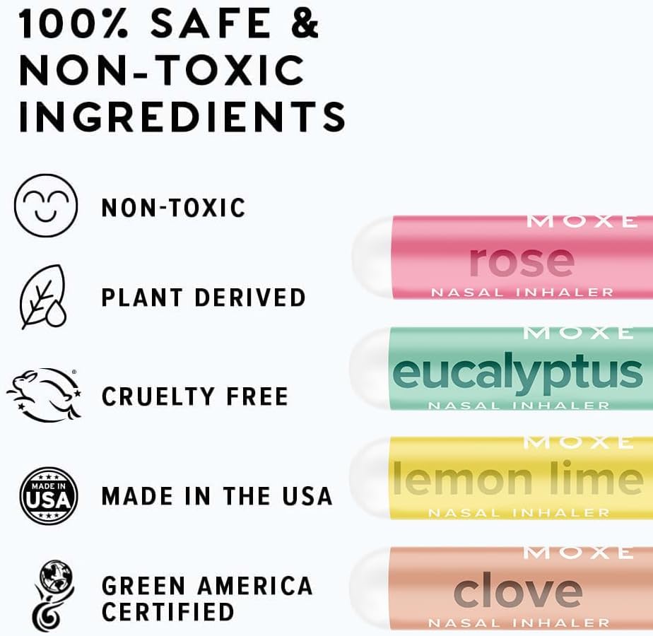 MOXE Scent Training Kit, Made in USA, 4 Essential Oils, Olfactory Regeneration, Helps Restore Sense of Scent, Natural Therapy for Anosmia, Lemon, Rose, Clove, Eucalyptus, Guidebook, Personal Log