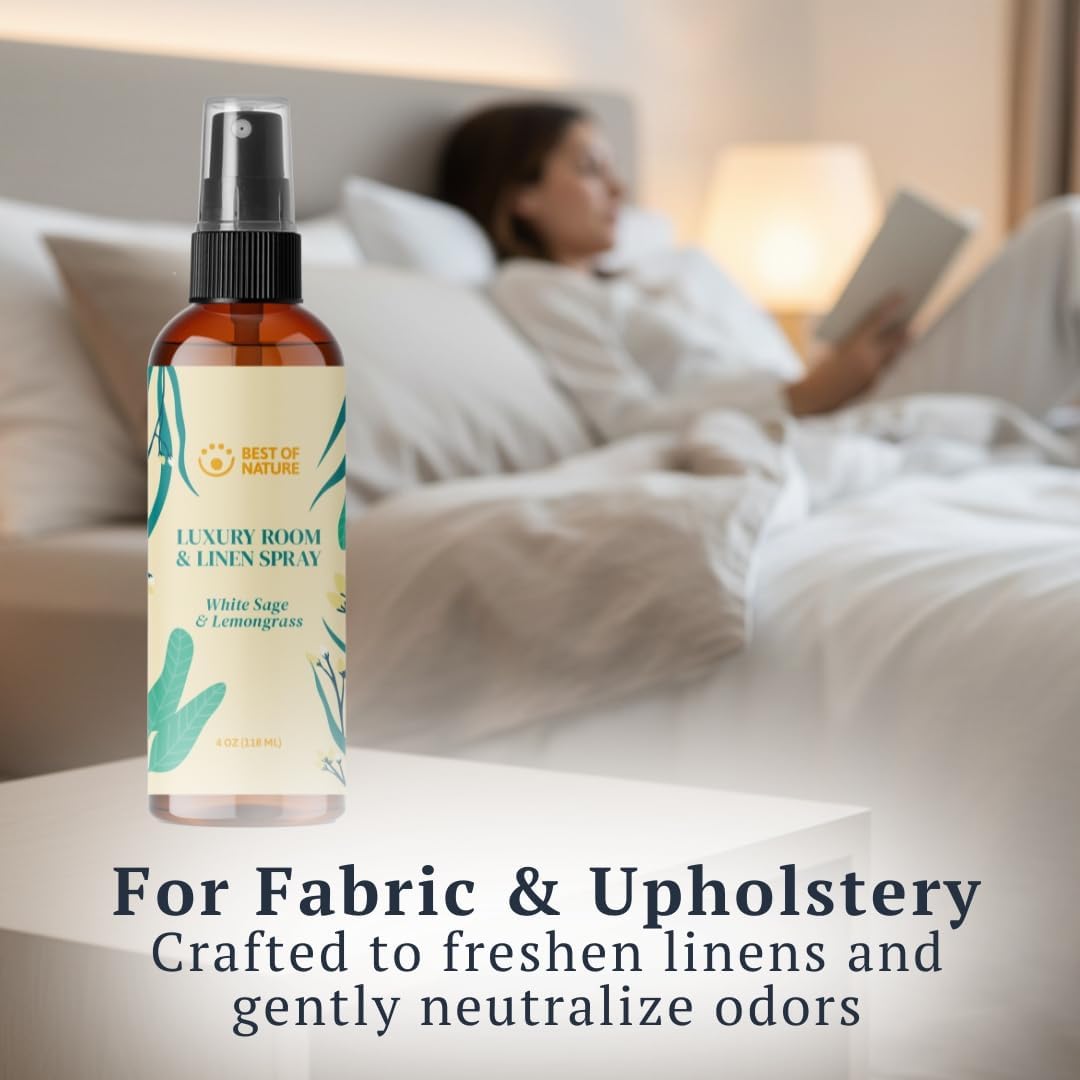 Best of Nature White Sage & Lemongrass Luxury Room & Linen Spray: 100% Natural Clearing Sage Spray for Freshening Rooms, Cleansing Energy, and Refreshing Linens - Pure Essential Oil Air Freshener