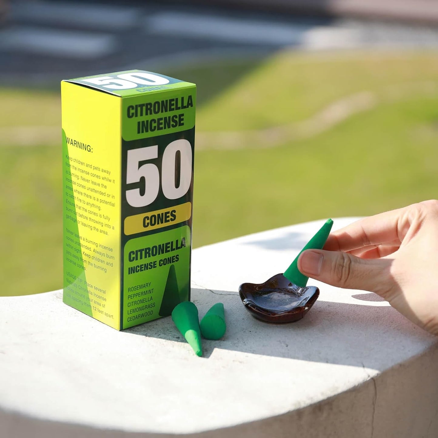 50 Pcs Citronella Incense Cones - Natural Incense Cones for Patio, Camping, Patio, Hiking,Outdoor, etc - Includes Ceramic Burning Dish