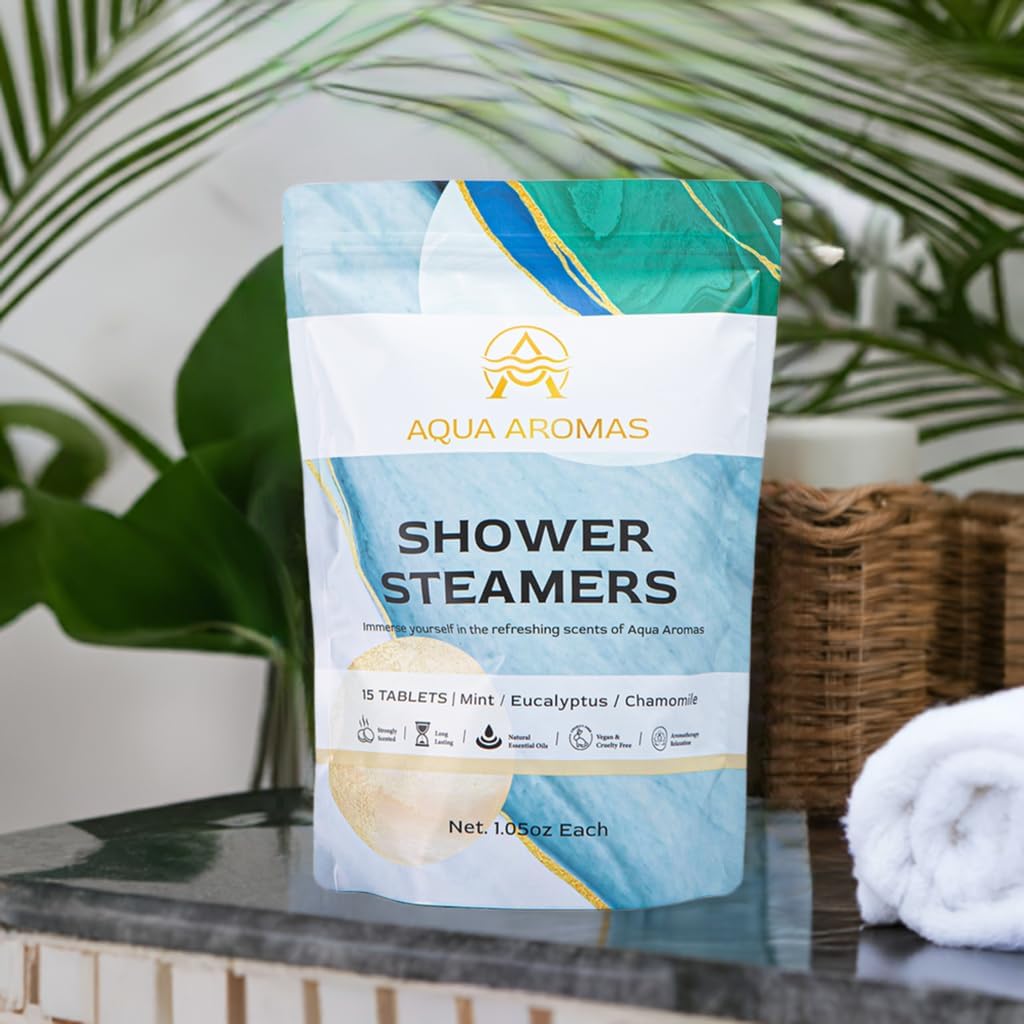 Aqua Aromas Shower Steamers - Aromatherapy Variety Shower Bombs, 15 Count - Eucalyptus, Chamomile, and Mint Essential Oils for Relaxation & Invigoration - Spa-Like Experience