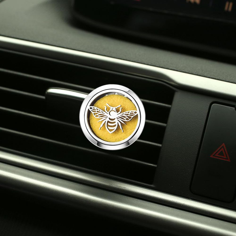 Bee Portable Car Vent Clip Diffuser for Essential Oils,Stainless Steel Vent Holders with 10 Felt Pads Each, Set for Family Vehicles