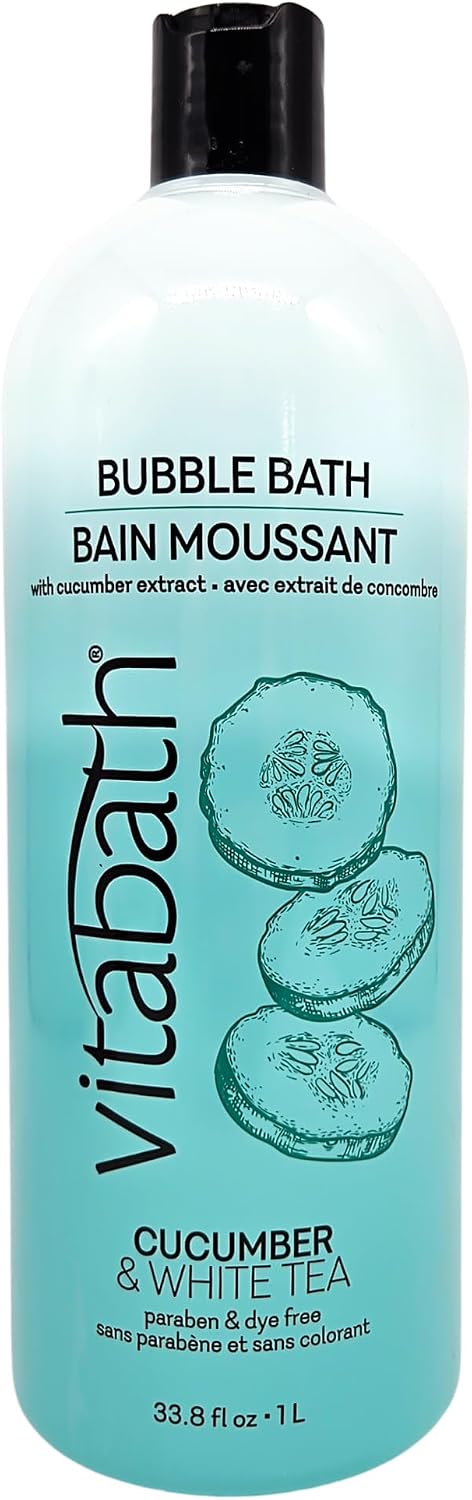 Vitabath Cucumber & White Tea Bubble Bath Rich Foaming Bubbly Soak & Relaxing Aromatherapy Moisturizing & Nourishing Indulgent Suds for Women & Men All Skin Types - 33.8 fl oz