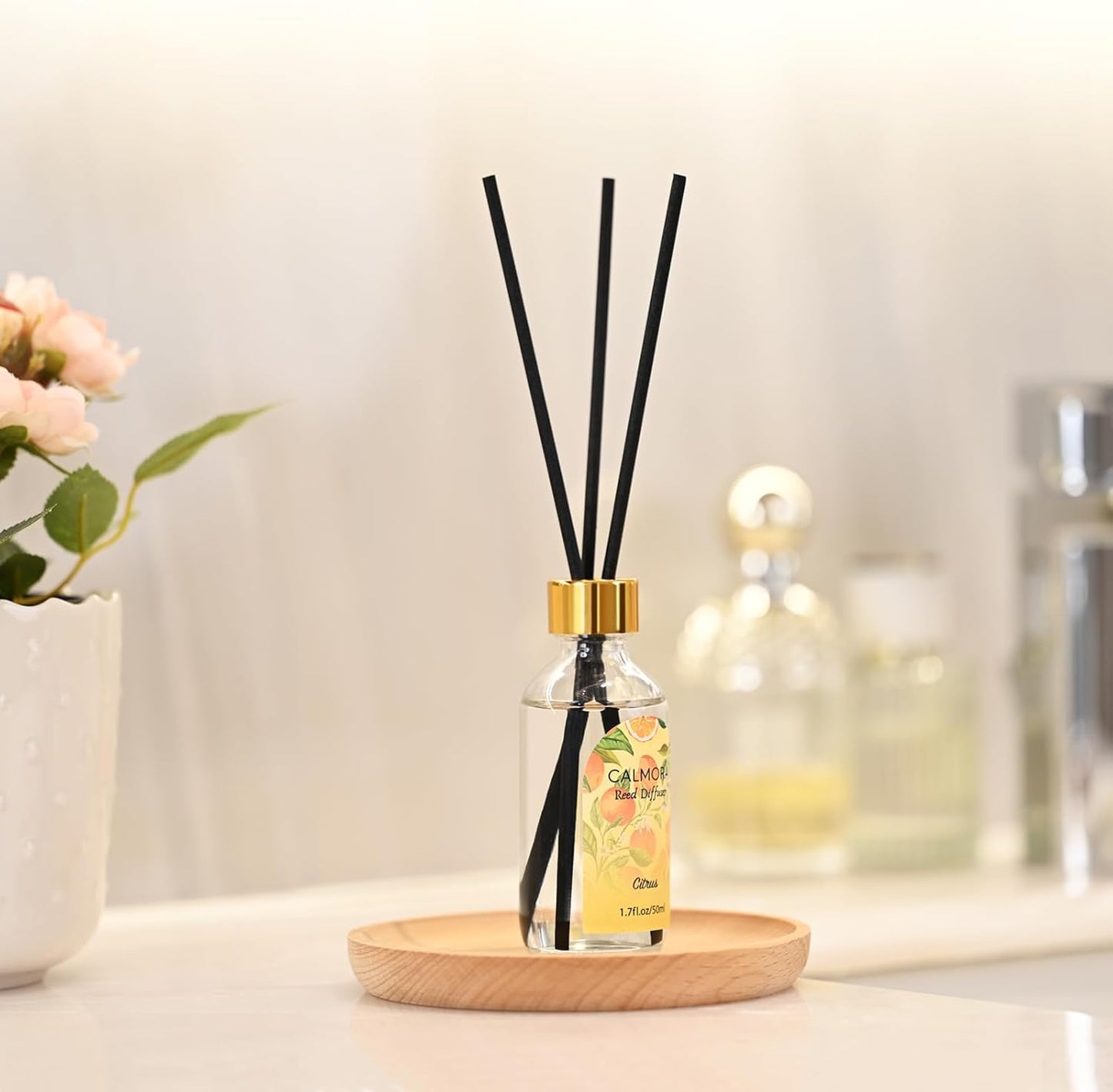 CALMORA Reed Diffuser Set of 3, 50ml Citrus/Linen/Vanilla Scented Oil Diffuser with 15 Sticks | Home Fragrance for Bedroom, Bathroom, Office & Living Room for Women Men