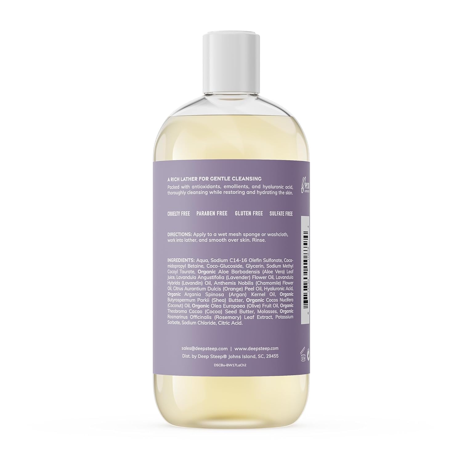 Deep Steep Lavender Chamomile Body Wash, Hydrating Shower Gel with Hyaluronic Acid & Shea Butter for Sensitive Skin, Bodywash for Women & Men, 17 Fl Oz, 1-Pack