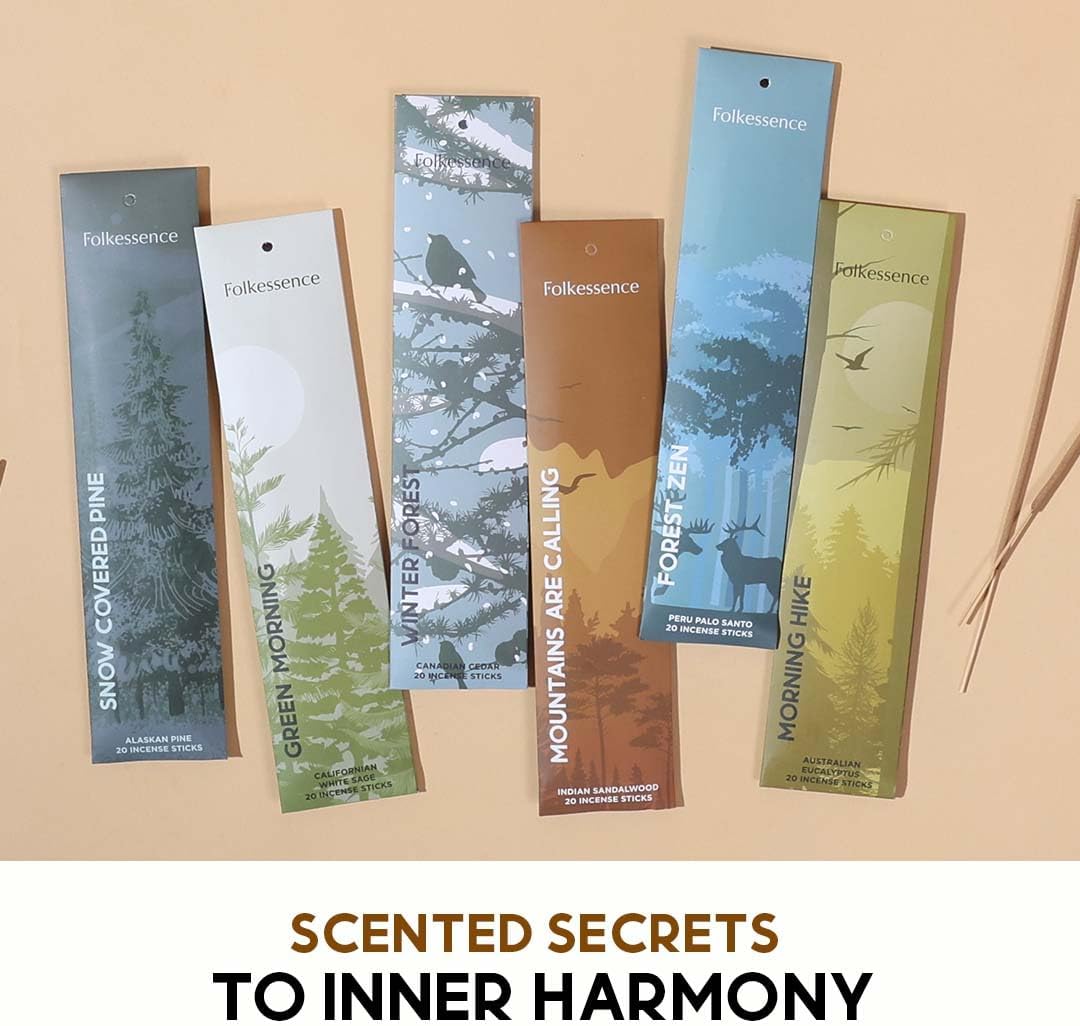 Folkulture Incense Sticks (120 Sticks) | Set of 6 Premium Incense For Relaxation, Aromatherapy| No Charcoal, Organic, Non Toxic, 45 Mins, Long Burning Sandalwood, Eucalyptus, Palo Santo Insence-Sticks