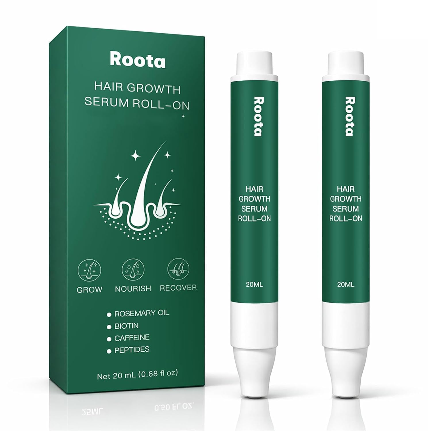Roota Hair Growth Serum Roll-On, Hair Revival Serum Nourishes Scalp for Thicker, Healthy Hair for Men & Women 20ml/0.68 fl oz