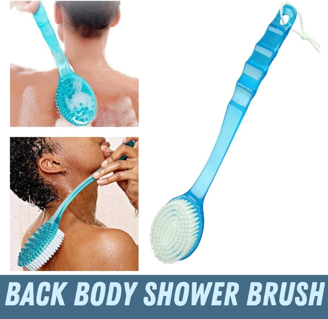 Bath Body Brush Long Handle Back Shower Brush Exfoliating Back, Body, and Feet Scrubber Soft Nylon Bristles (Blue)