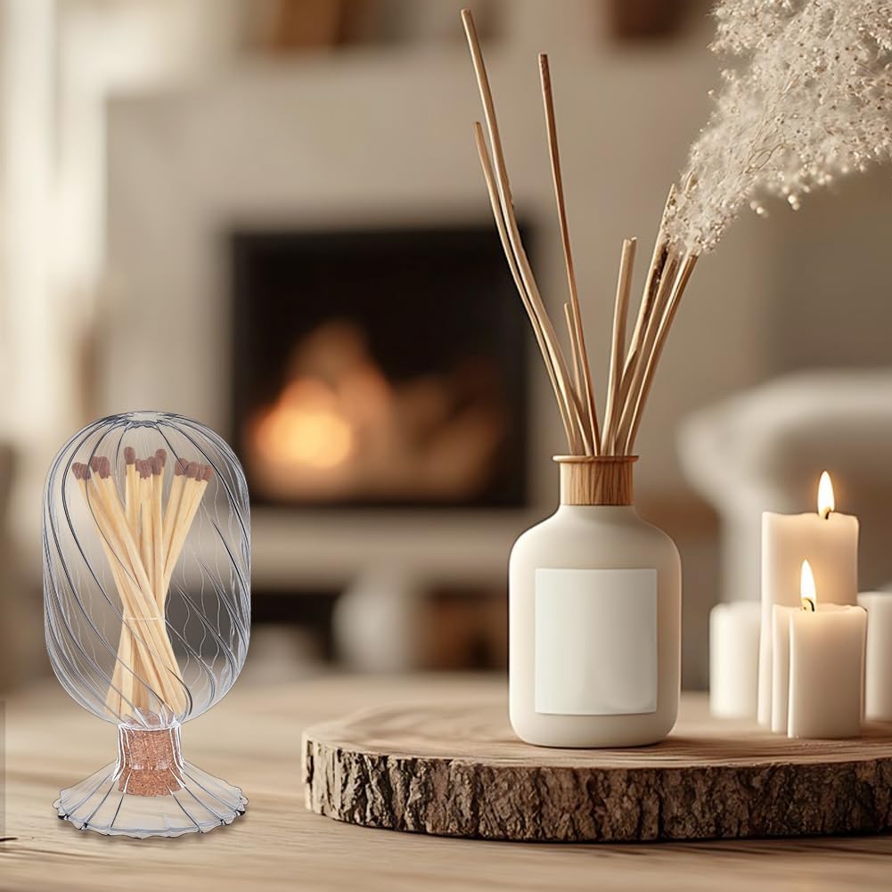 UNICRAFTALE Decorative Glass Matches Cloche Glass Match Holder Clear Match Cloche Jar Fancy Bathroom Cloches Bottle Home Decor Gifts for Candles Fireplace 2.28 x 4.3 inches