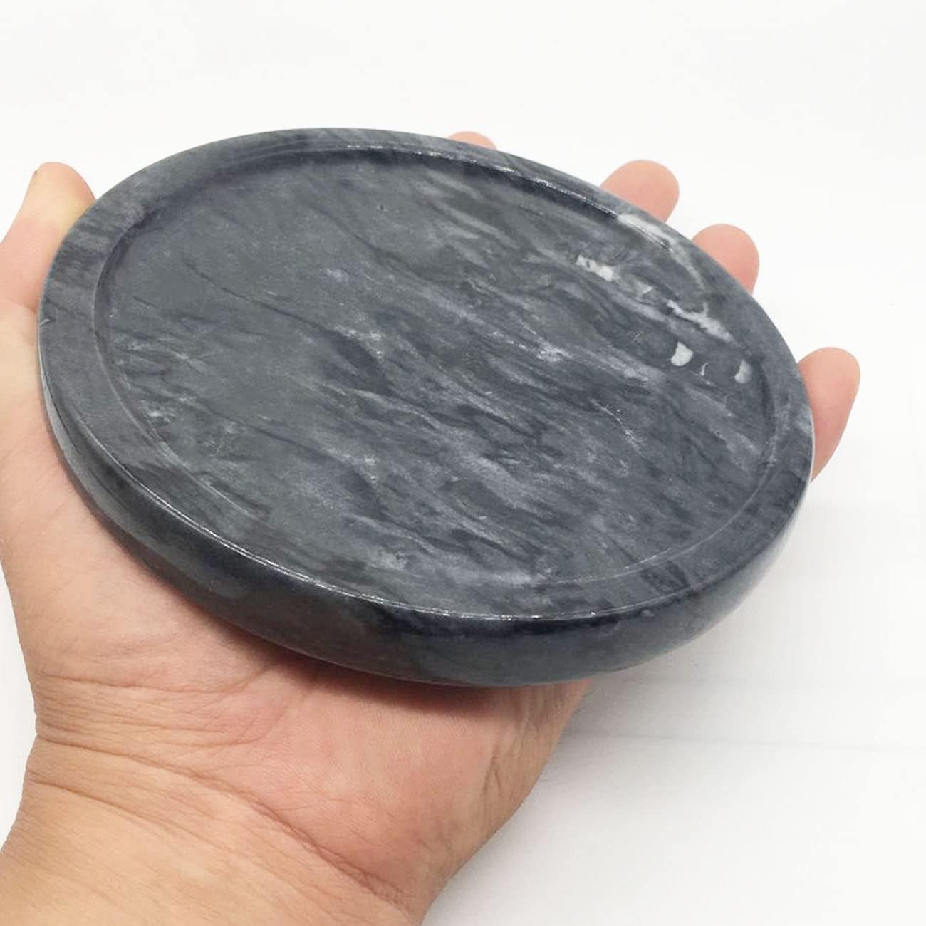 Natural Marble Tray, Circular Marble Stone Decorative Tray for Counter，Jewelry, Vanity, BlackRound Small Tray, 5-1/2" Diameter(Black)