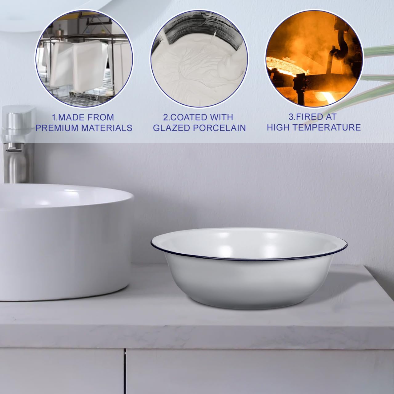 Vintage Enamel Basin, Foot Bucket for Soaking feet Laundry Wash Basin Foot Soak Bucket Bath Tub for Feet Washing (11.81 X 7.09 X 3.54 Inches)
