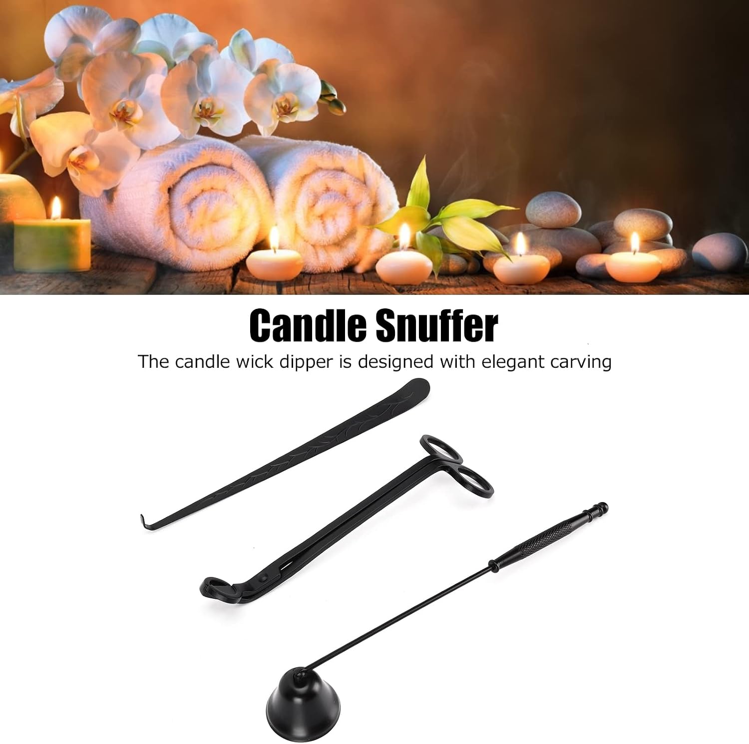 3PCS Candle Accessory Set, Easy to Use, Candle Wick Trimmer, Versatile Functionality Cutter, Snuffer Extinguisher, Wick Dipper for Home (Black)