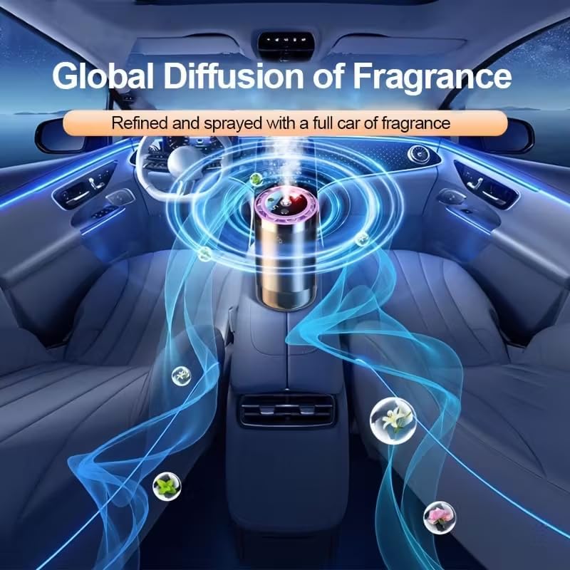 Car USB Aroma Diffuser, Portable Aroma Diffuser, with LED Ambient Light, Easy to Operate, deodorizing Function, Suitable for Cars and Home use, Comes with 3 Bottles of Ocean Essential Oil