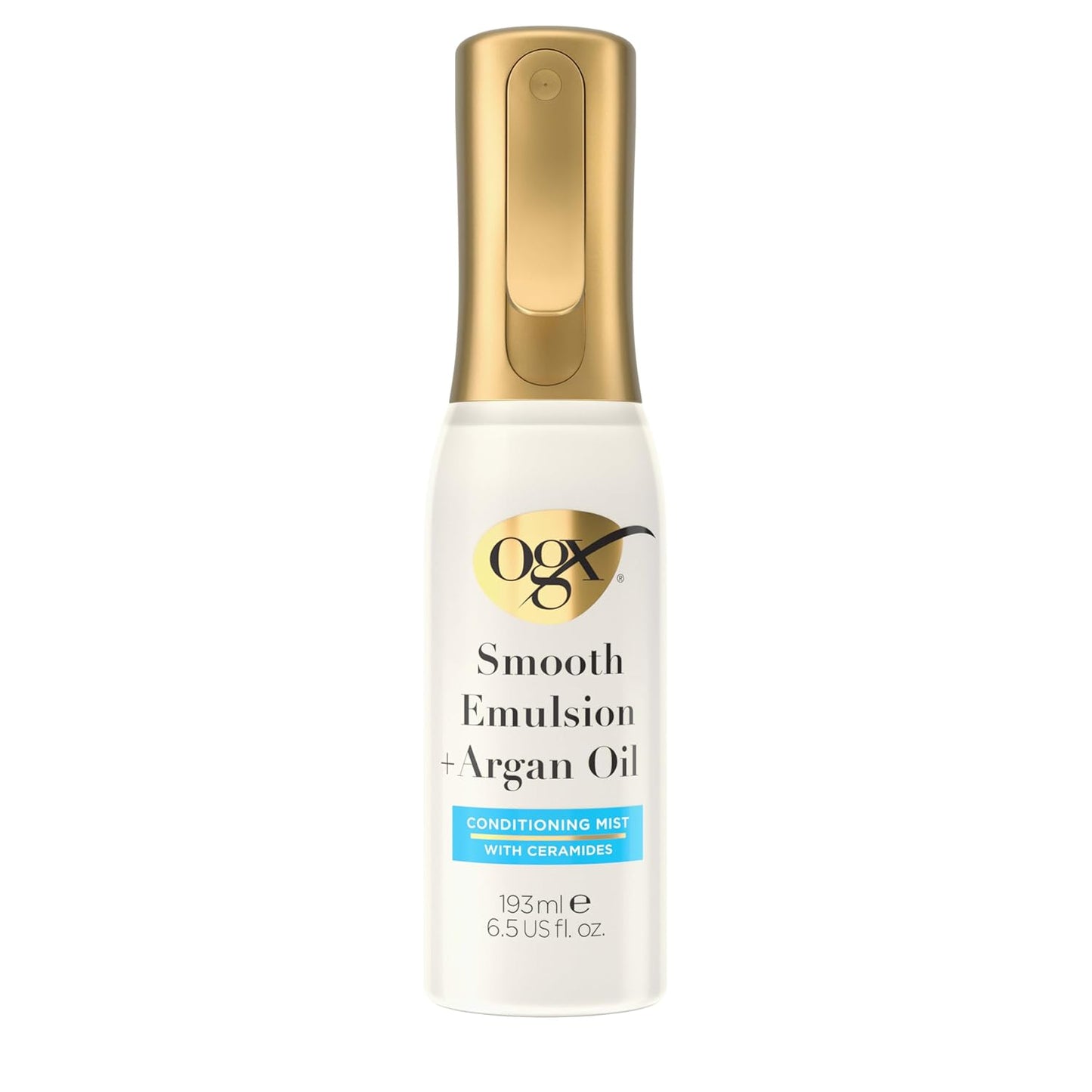 OGX Smooth Emulsion + Argan Oil Conditioning Hair Mist, Damage Repair Spray with Ceramides for 4x Smoother Hair* for up to 48 Hours Without the Weight, 450°F Heat Protection, 6.5 fl. oz